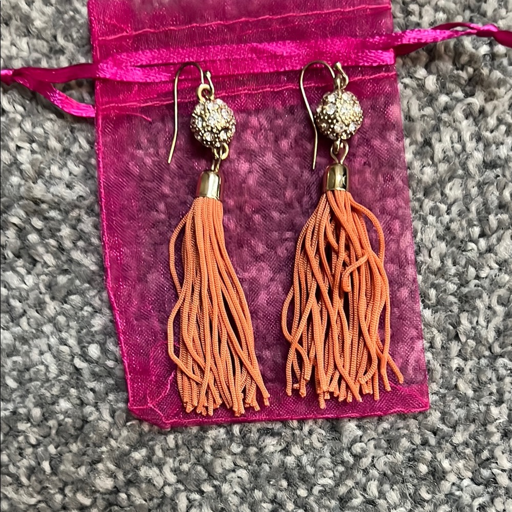Gold & Orange Tassel Drop Earrings